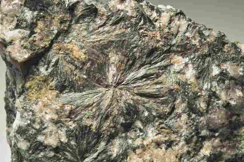 Aktinolith als Sonne auf einer
        Kluftflche